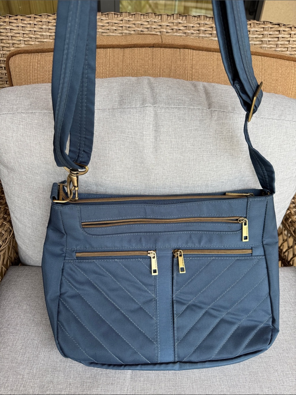Travelon Navy Quilted Crossbody Bag with Gold Hardware